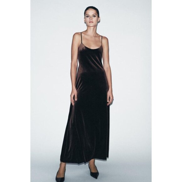 ZARA LONG VELVET DRESS - Picture 1 of 9